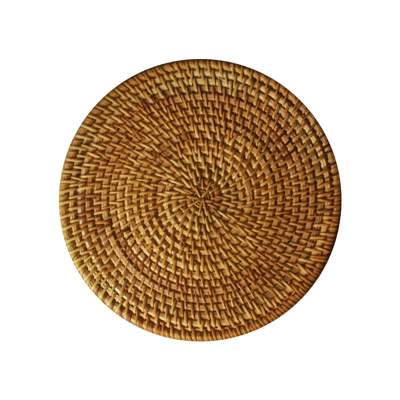 

Chinese Handmade wooden bamboo plastic rattan coaster mat for tea and coffee16cm