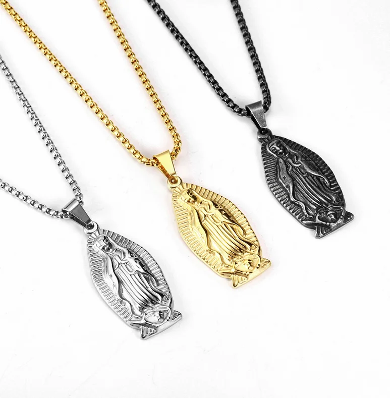 

Junjiang NC0695 High quality stainless steel Virgin Mary guadalupe necklace
