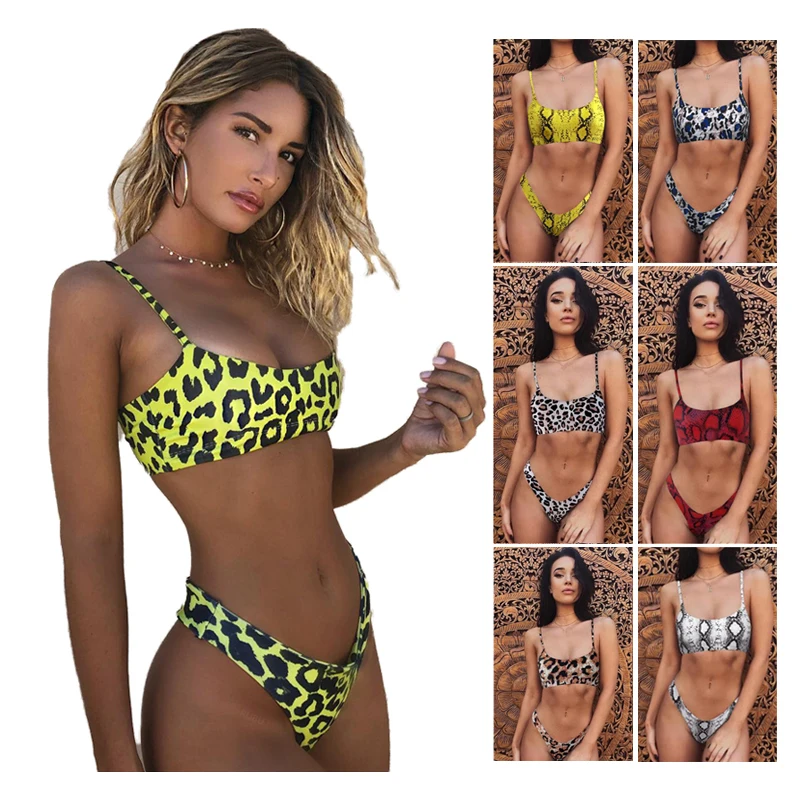 

Bikini 2021 Sexy Snakeskin Leopard Push Up Swimsuit Sets Beachwear Swimming Two Piece Bikini Swimwear