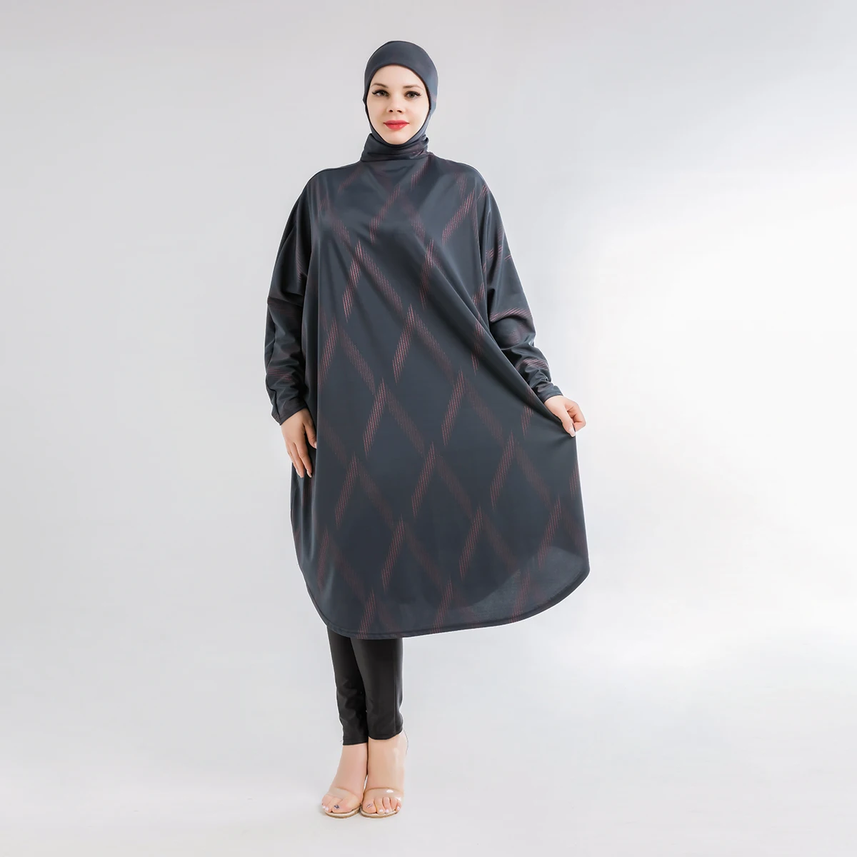 

MOTIVE FORCE Bronzing Printing Swimsuit For Muslim Woman Customizable Islamic Swimsuit Black Burkini