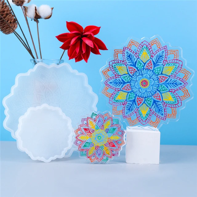 

B1102 DIY Shiny Flower Coaster Mould Silicone Sunflower Cup Mat Resin Molds, Stock or customized
