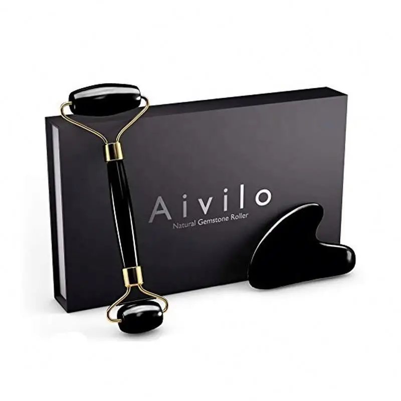 

Cheap jade roller accessories crystal black obsidian jade facial massage roller handheld rose quartz jade roller gua sha, Black jade roller