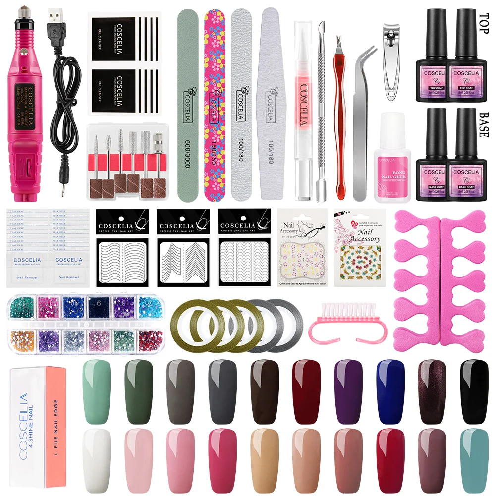 

COSCELIA Top High Quality UV Base Coat Nails Gel UV Gel Nail Kit, 20 colors