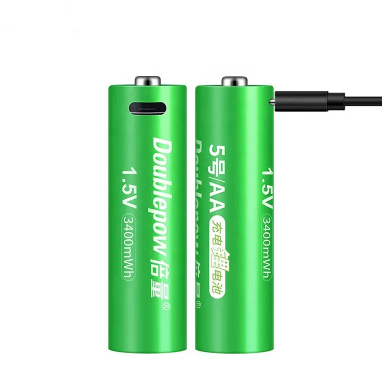 

New arrivals green 1.5V 3400mWh USB Rechargeable AA Batteries Lithium Battery with competitive price