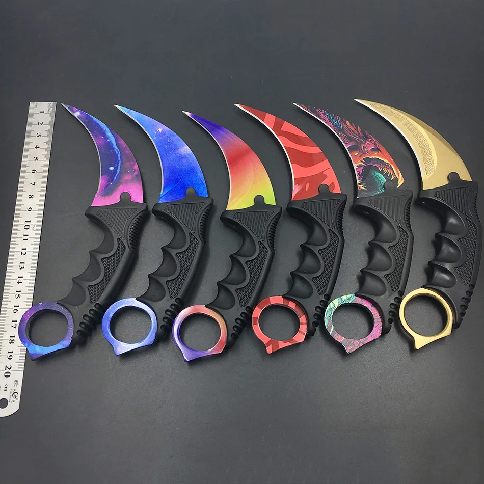 

CS GO Counter Strike claw Karambit Knife Neck Knife with Sheath Tiger Tooth Real game Knife red,blue,golden colors camping knife