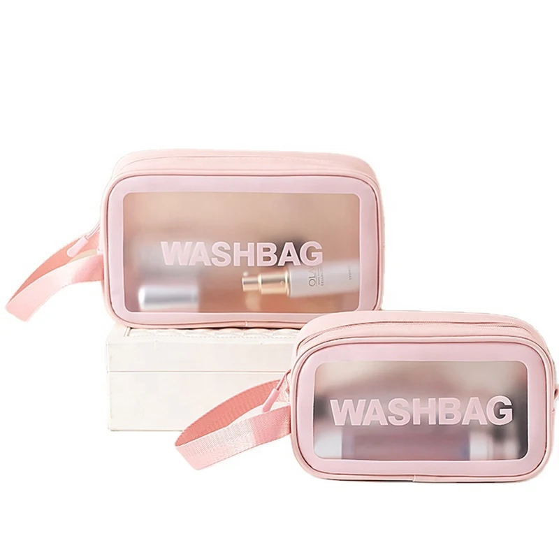 

Custom Fashionable Korean Travel Clear Makeup Bag Set Wash Bag Transparent Frosted PVC Cosmetic Bag With Logo