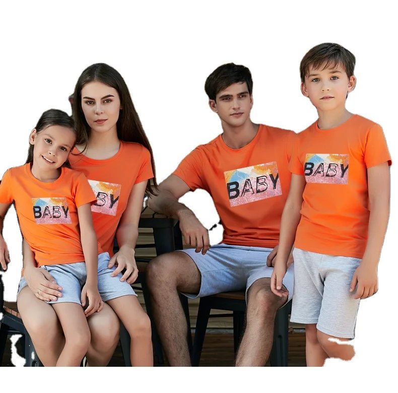 

IHSN0312 Wholesale beach tshirts casual couple wear BABY print family matching outfits short sleeve t-shirt, Customized color