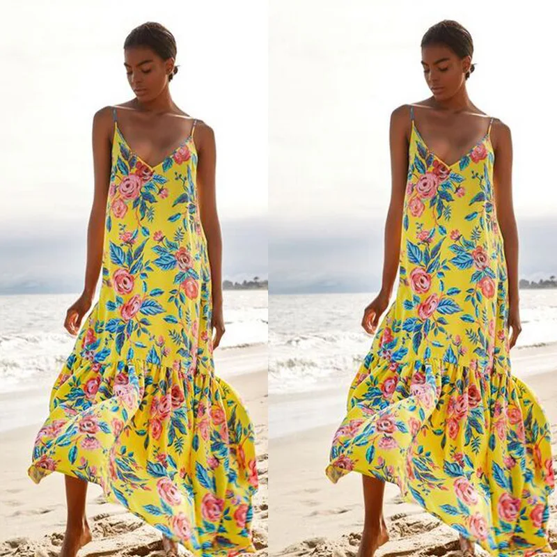 

F40202A 2021 Hot sale casual printed women strapped fashion dress, As picture