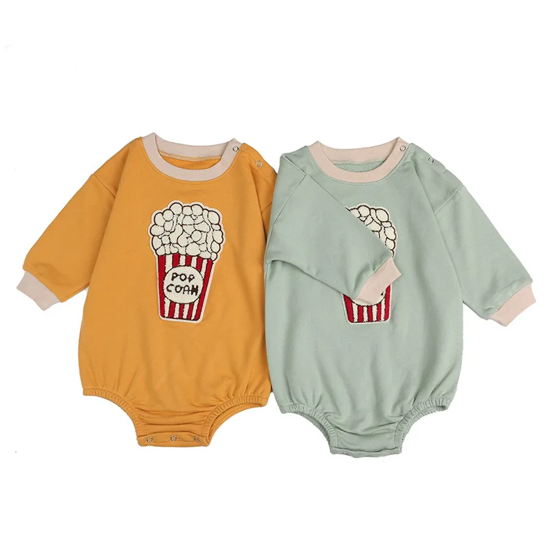 

MYFS Cotton Baby Jumpsuits Cartoon Infant Rompers Autumn Spring Shoulder Buttons Open Toddler Bodysuits Hoodies, As shown