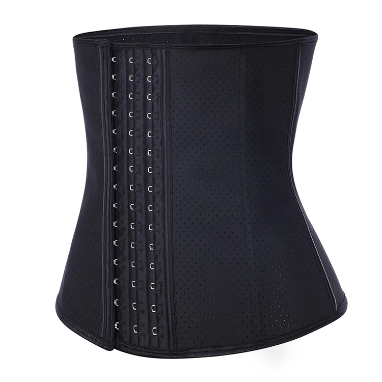 

Hot Sale Latex Hollow Breathable Abdominal 7 Steel Boned Waist Tummy Trainer Body Shaper Private Label Waist Trainer Cincher, Black