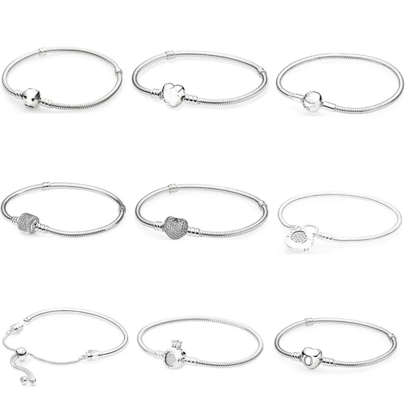 

S925 Sterling Silver Charm Bracelet Fashion Simple Heart Shaped Snake Bone Bracelet DIY Beaded Bracelet