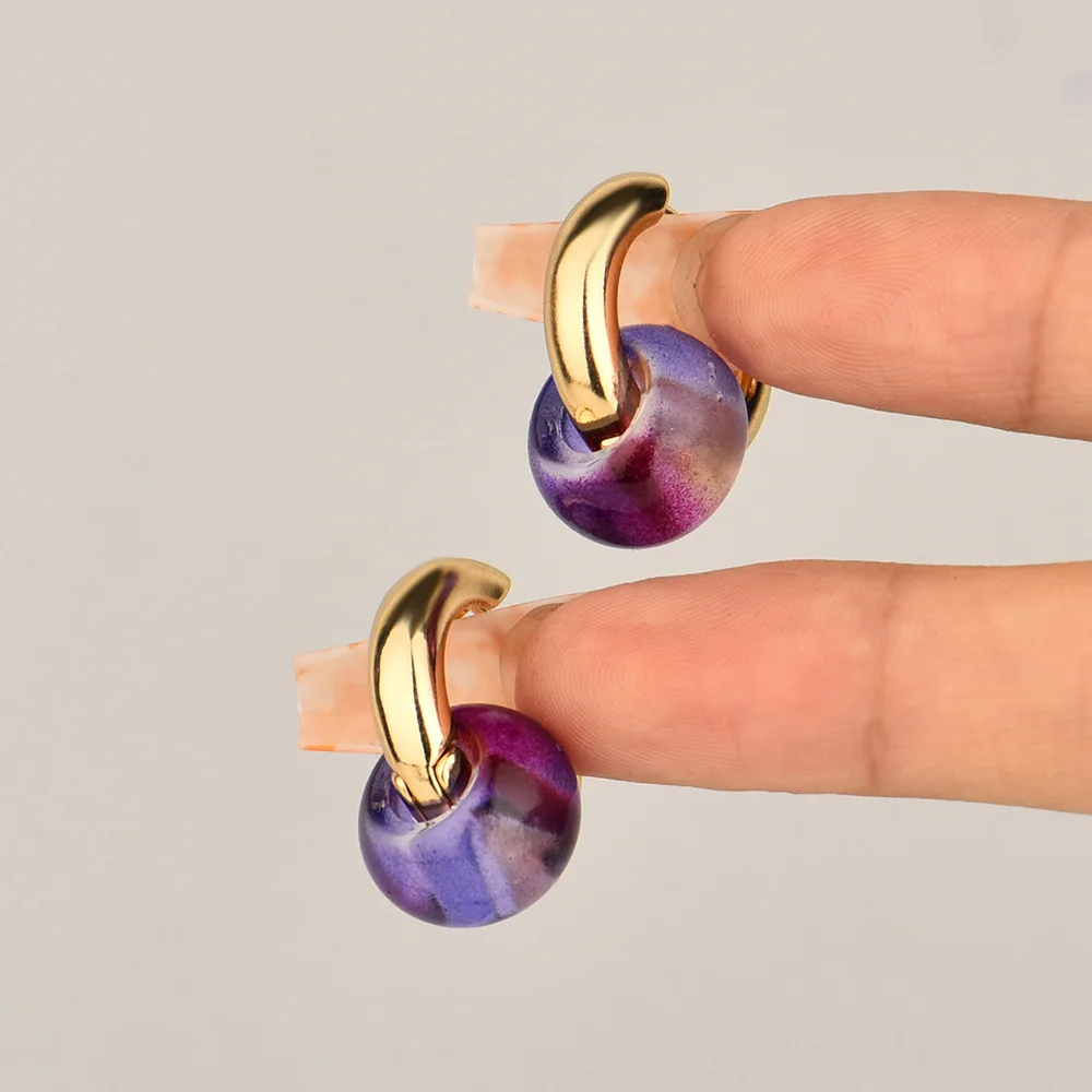 

Luxury Glass sapphire Zircon Round Hoop Earring Fashion Ear Rings Rubine Element Ear Hoop Party Jewelry Gift for Women