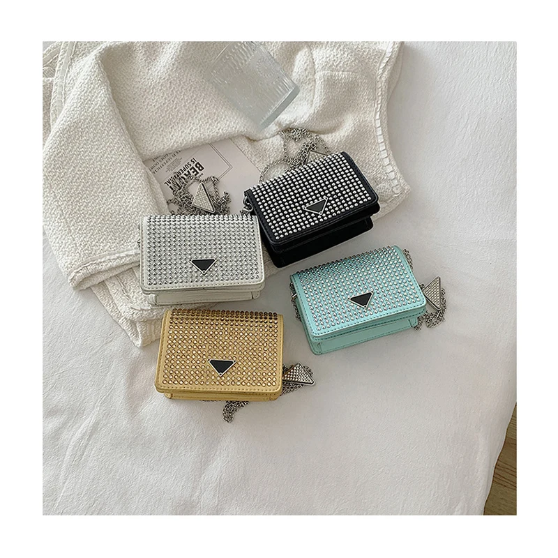 

Fashion Mini Coins Key Purses for Women Brand Triangle Luxury Diamonds Messenger Bags Shiny Rhinestone Chain Shoulder Handbags