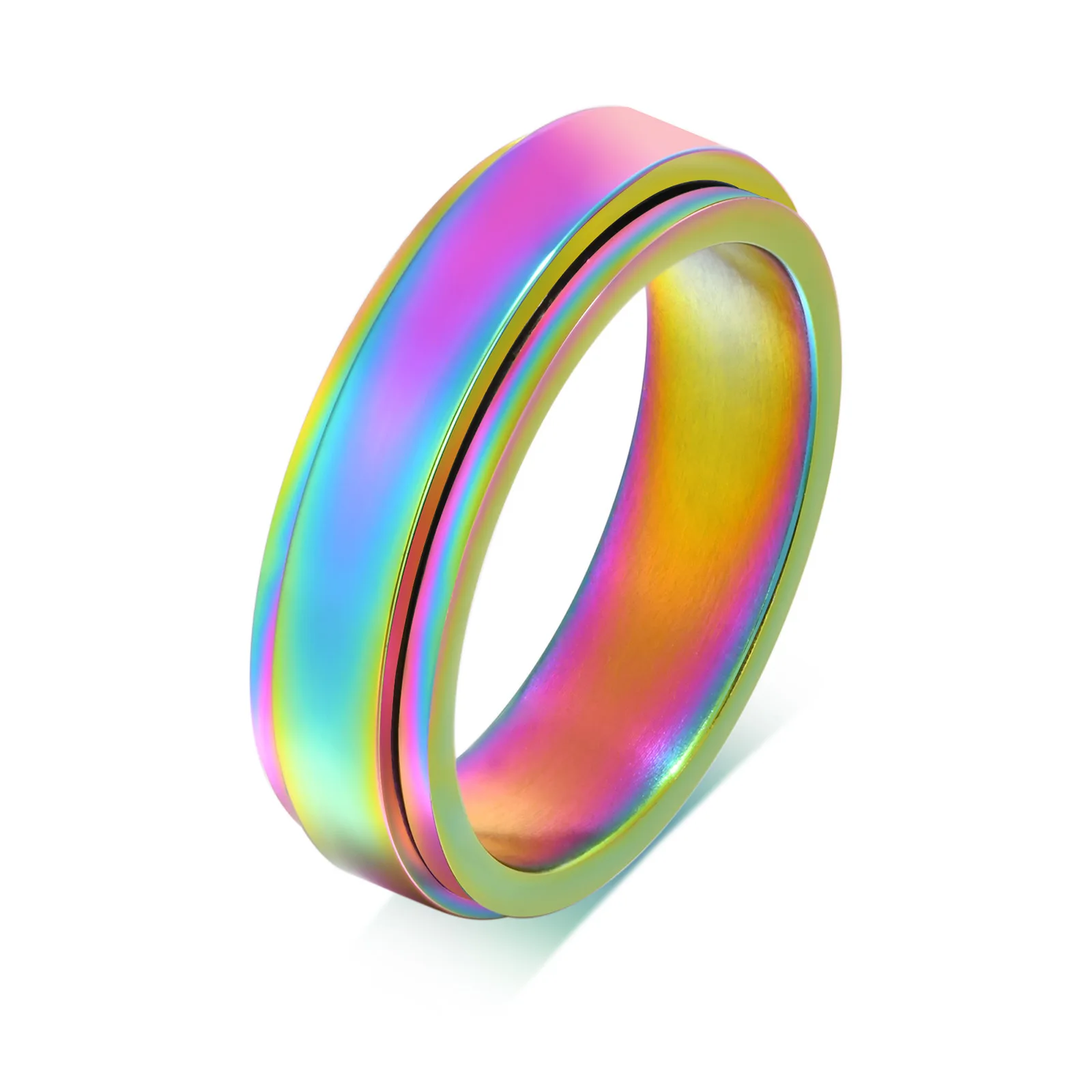 

Stress Relieving Anxiety Ring Engagement Wedding Promise Band Rainbow Pride Ring