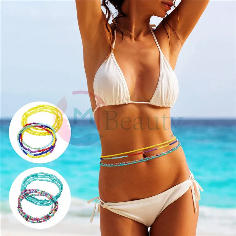 

Bulk 80cm Flexible Colorful Summer Bikini African Ghana Women Girls Body Jewelry Glass Belly Chains Waist Beads, Colors