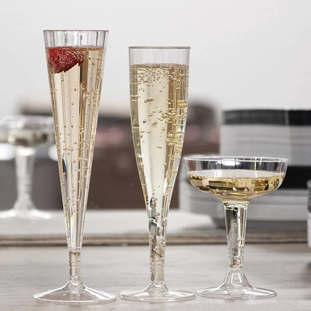 

PLA 100% biodegradable Disposable Wine Glasses Dishwasher Safe PLA Champagne Flutes 200ml Cocktail Champagne Glasses, Transparent
