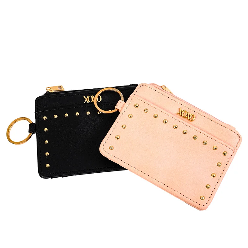 

Fashion Beautifully Small Coin Purse PU Leather Slim Credit Card Holder Wallet For Women, Black/pink or customized color