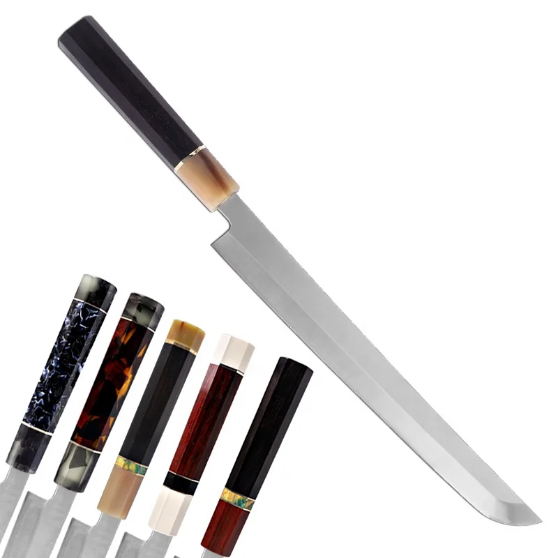 

Octagcnal Stabilized Wood Handle Kitchen Knives Kiritsuke Sashimi Salmon Sushi 11 inch Chef Knife