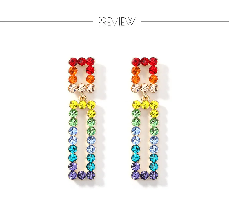 

VRIUA 2020 Design Earrings Unique Earrings Colorful Rhinestone Earrings Rectangle Elegant Women Fashion Jewelry Accessories