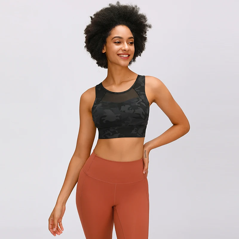 

Hot ljvogues girls yoga bra women sport tops wholesale, Black, green,black camouflage,gray
