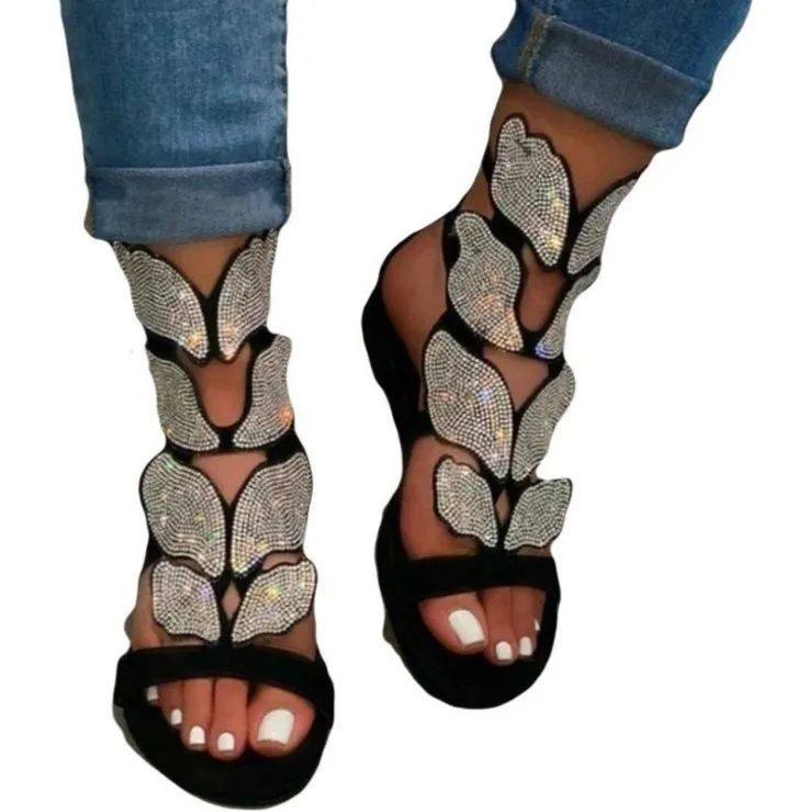 

Cheap Price Beach Thong Shoes Lady Butterfly Crystal Open Toe Slipper Flat Rhinestone Style Sandals For Women