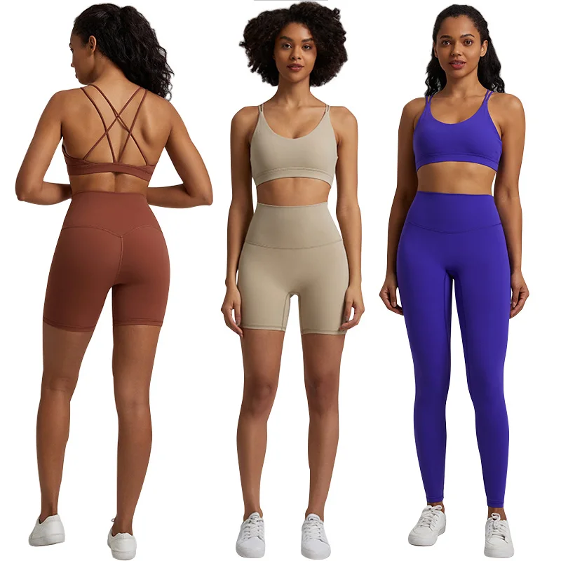 

New Style Sexy Thin Straps Sports Bra Butt Lift Shorts Leggings Two Piece Gym Yoga Set Suit Women Workout Fitness Active Wear