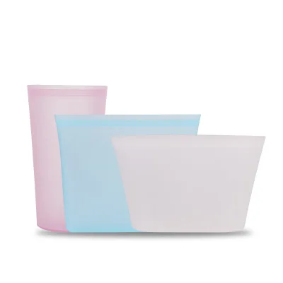 

Reusable Silicone Bag Folding Preservation Bag Silicone Food Storage Bag, Blue, grey, pink, transparent