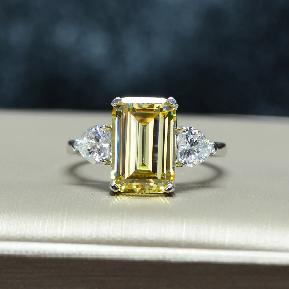 

925 sterling silver jewelry gold plated 18k emerald cut baguette yellow diamond ring women
