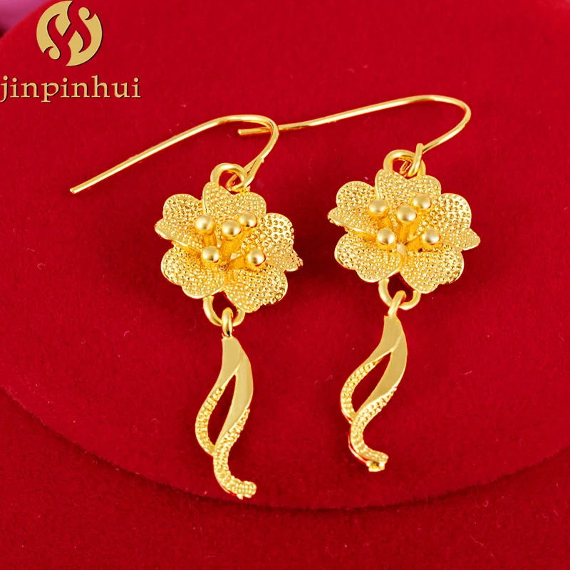 

Jinpinhui jewelry Vietnam good quality 24k gold color fashion custom ladies lovers shape chain drop earrings