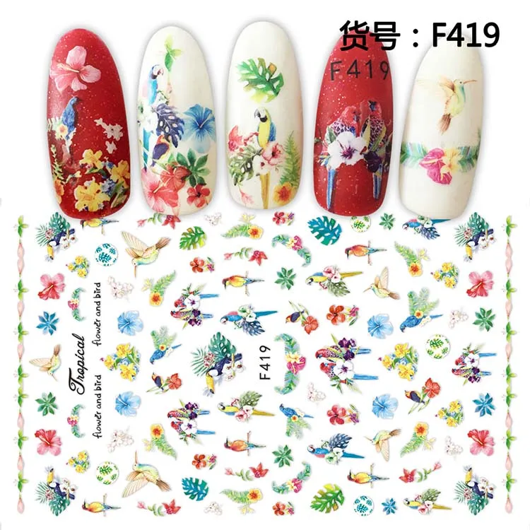 

F 419-458 3D manicure sticker Flower, bird, fish and insect logo character, As pictures show
