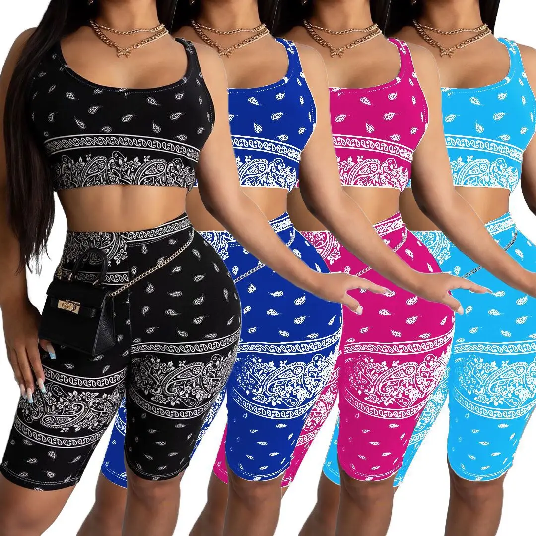

New Design 2 Piece Set Women Biker Shorts Women Sportswear Short Sets Women Two Piece Outfits