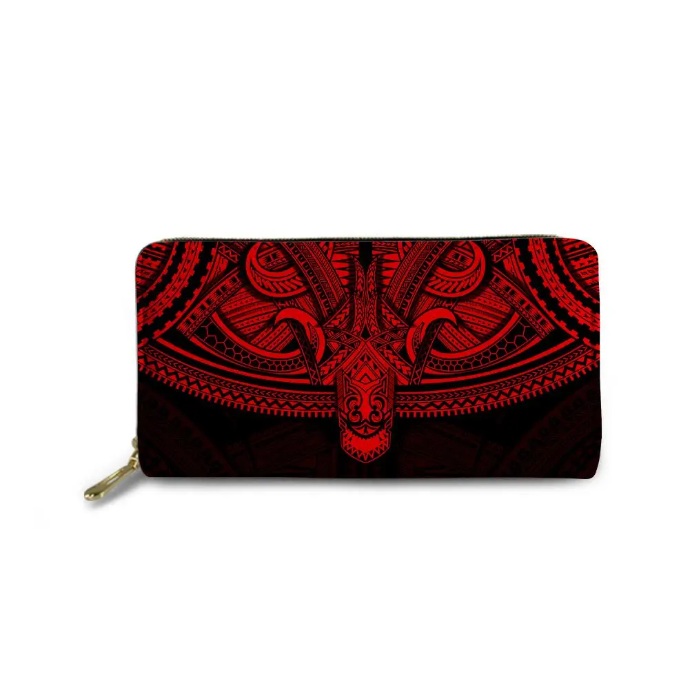 

PU Leather Female Wallet Red Traditional Polynesian Tribal Printed Customized Cheap Wallet Card Holder Women Purses Wholesale, Customized color