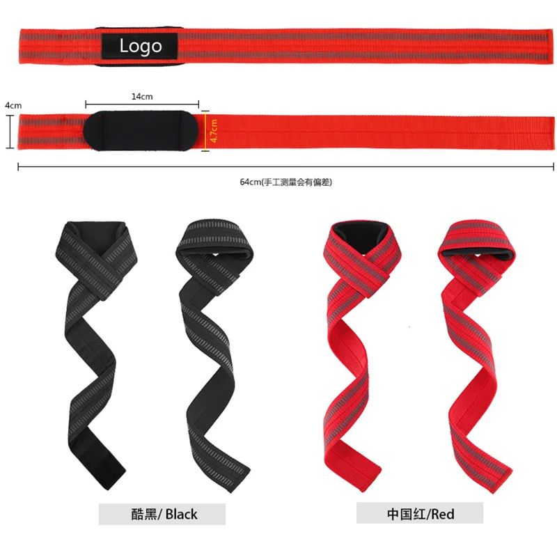 

Factory OEM Anti Skid Silicone Neoprene Padded Cotton Lifting Wrist Straps for Weightlifting Bodybuilding, Black and red
