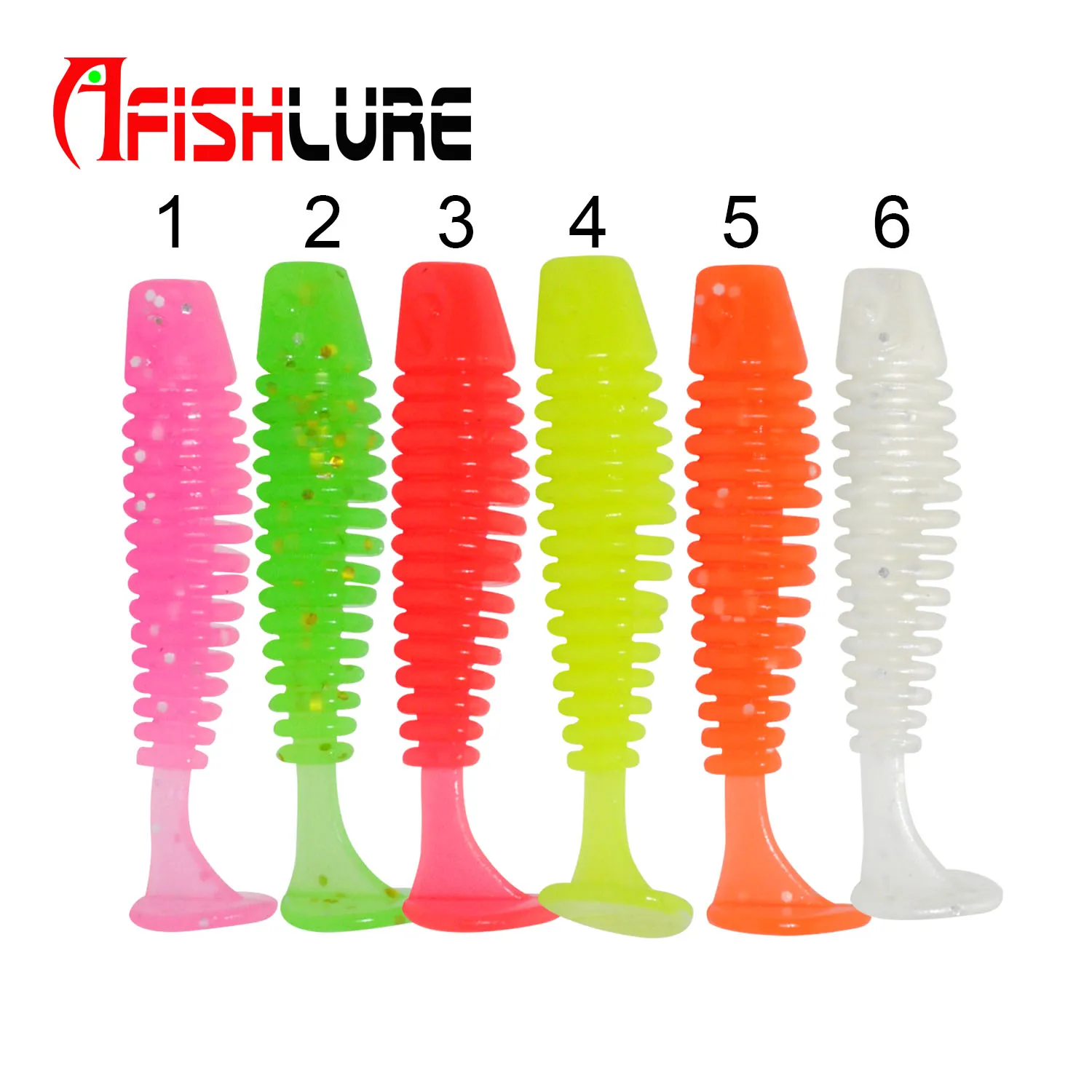 

Soft worm trout bait 38mm 0.85g trout bait rubber fishing worm paddle tail glow artificial bait, 6colors