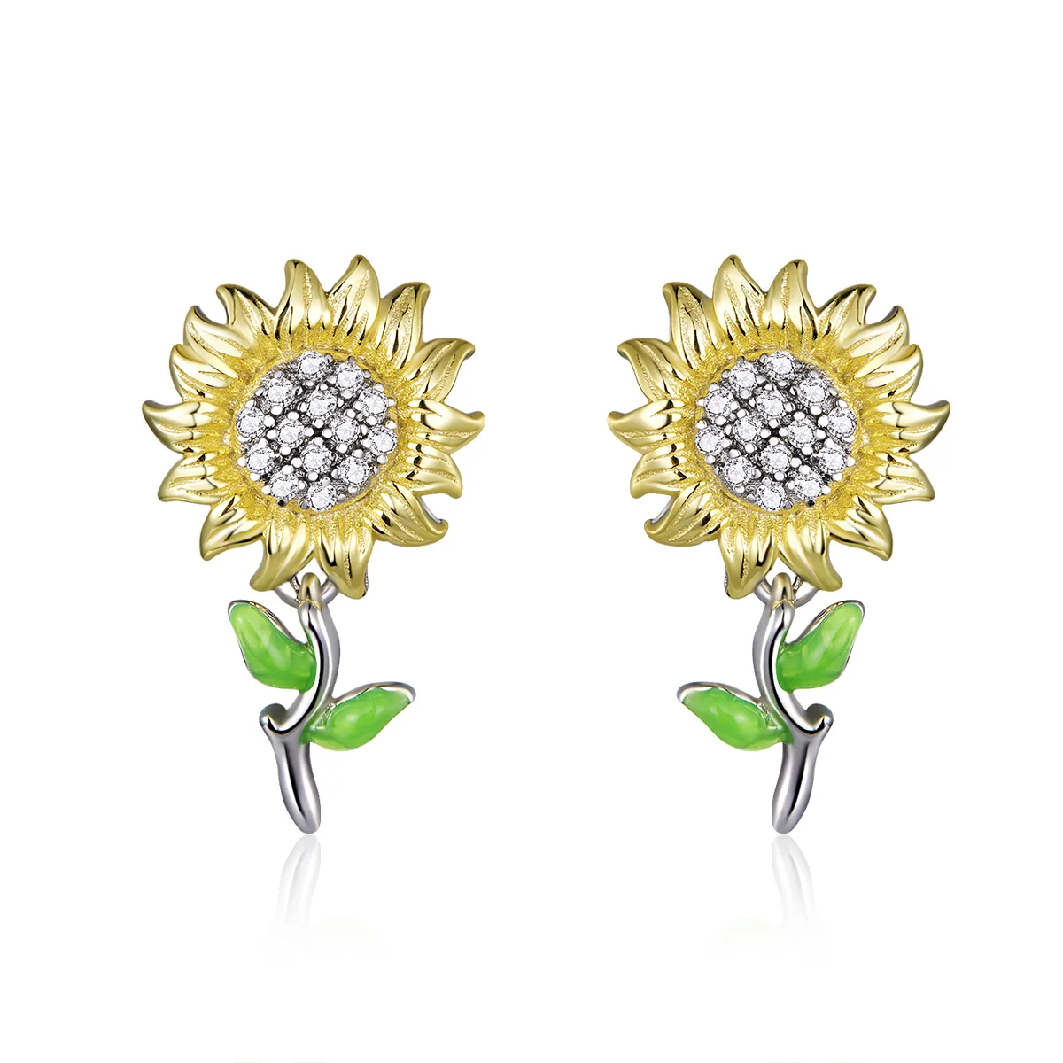 

925 sterling silver Sunflower Stud Earrings for girls jewelry