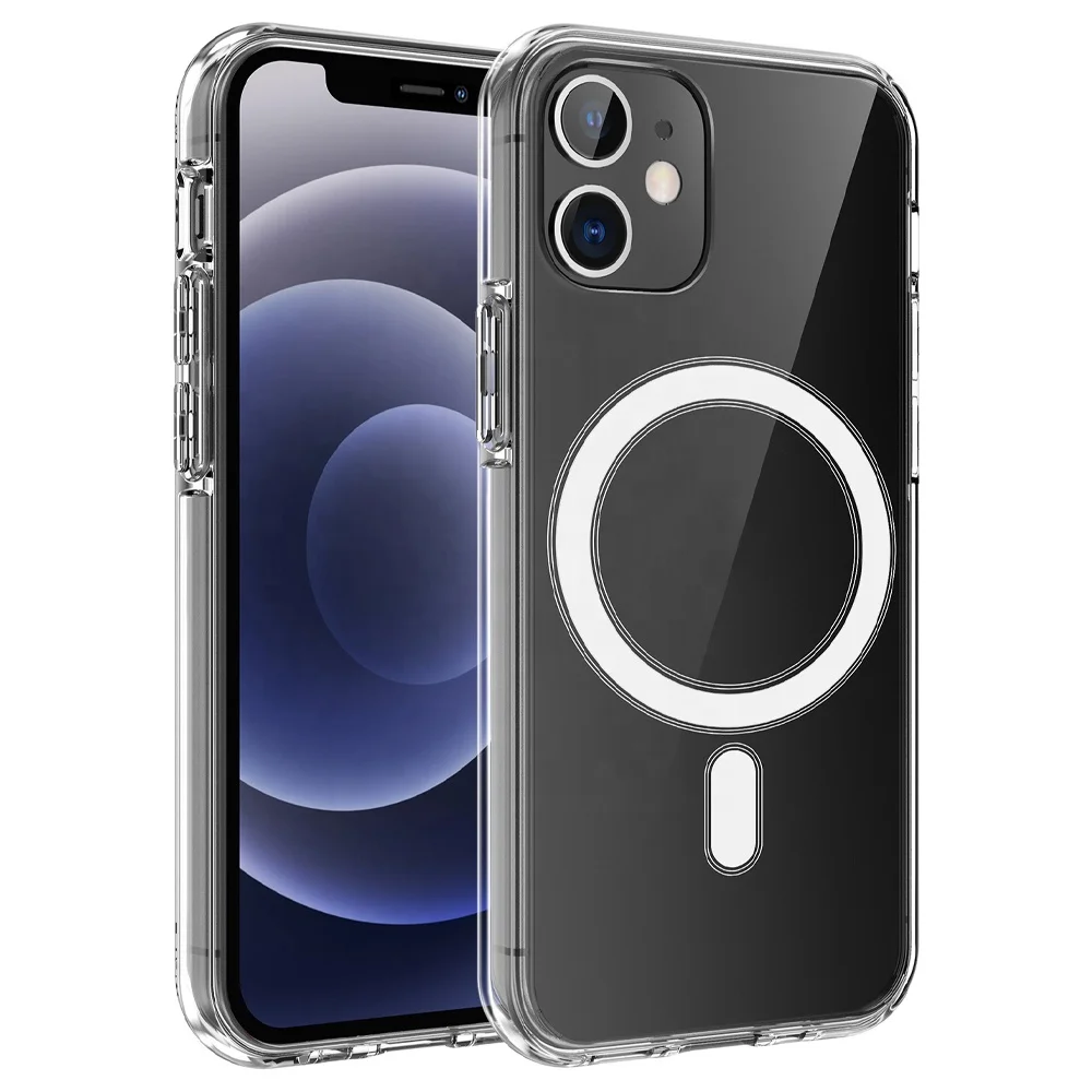 

Multifunction Transparent Shockproof Cover Protecter Magnet Wireless Phone Charging Case For iP 12 Mini Pro Max Magnetic Case