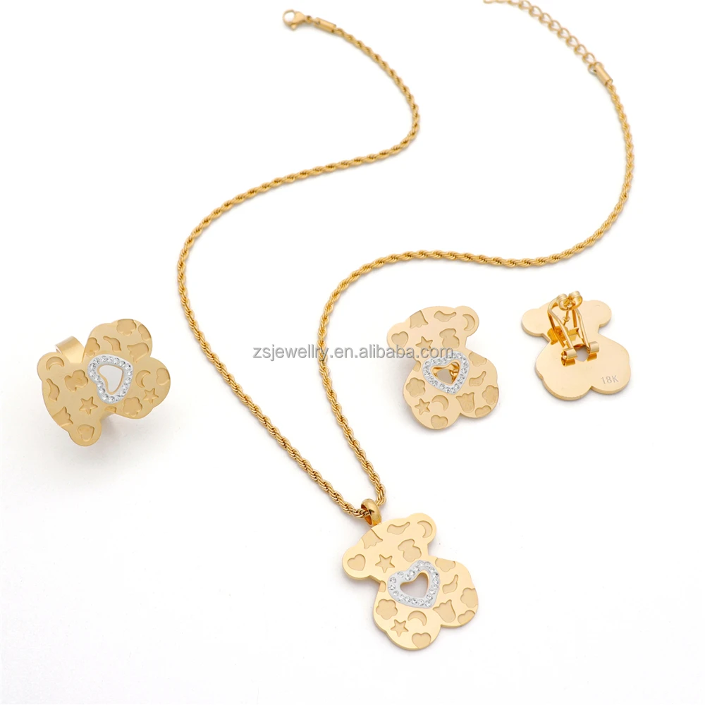 

Women Cute Jewellery Set In Stainless Steel Lovely Bear Girl Necklace Pendant 18K Gold Plated Jewelry Sets