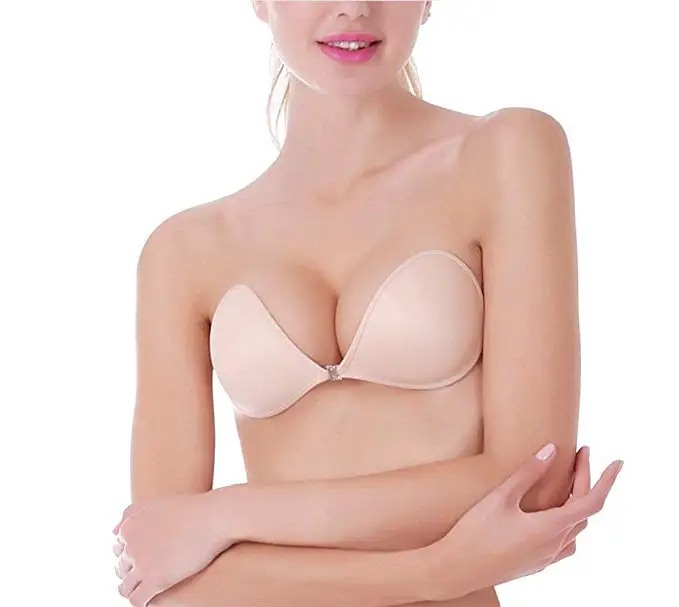 

Breathable Invisible Sticky Bra Push up Strapless Adhesive Bra Sticky Boobs, Nude, black