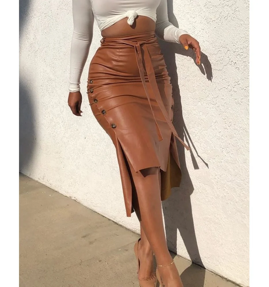 

Hot Sale Autumn Winter Plus Size Ladies Womens Leather Pu Long Office Skirts Designs For Women