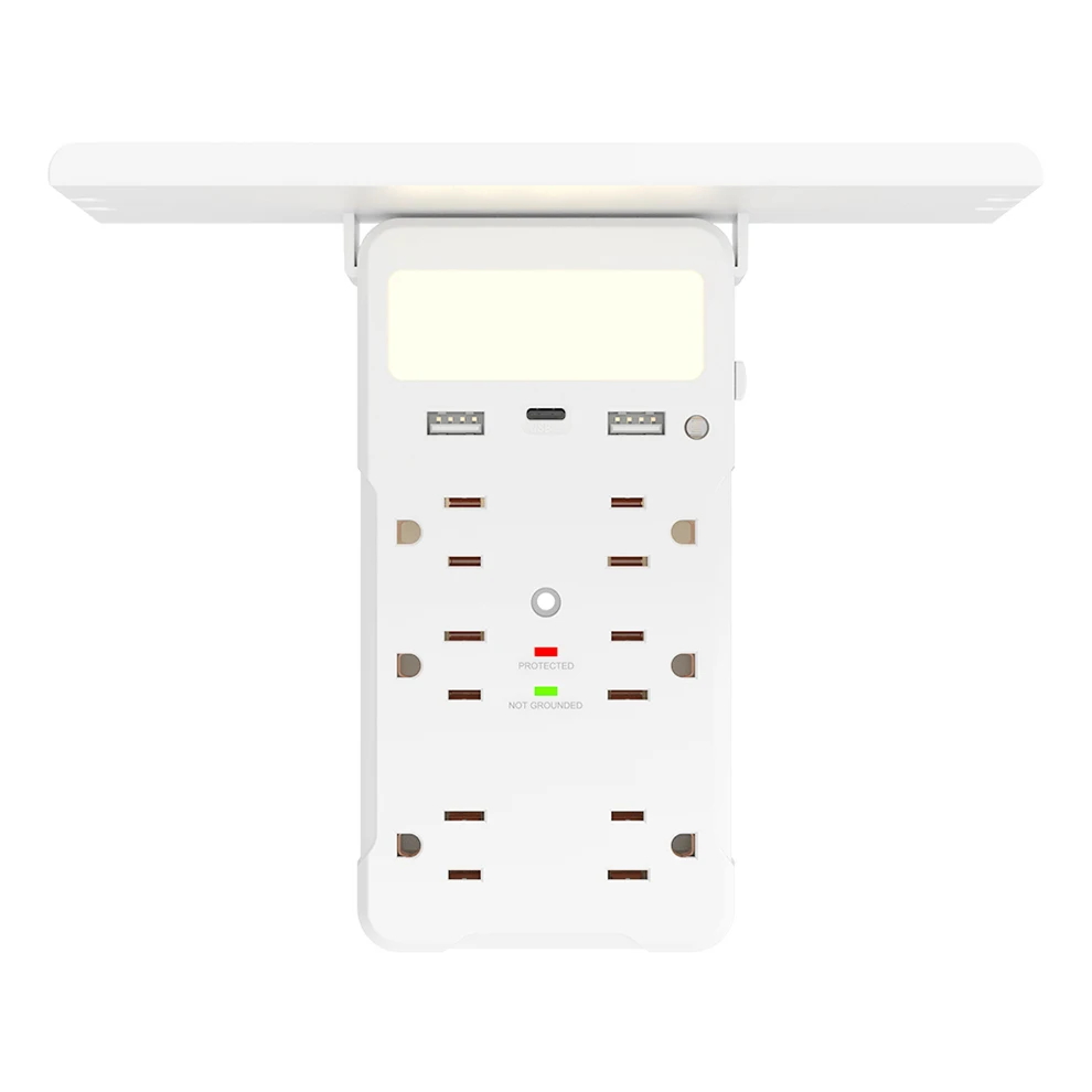 Extension Socket USB Plug Surge Protection Power Strip 6 AC Wall Outlet with Night Light