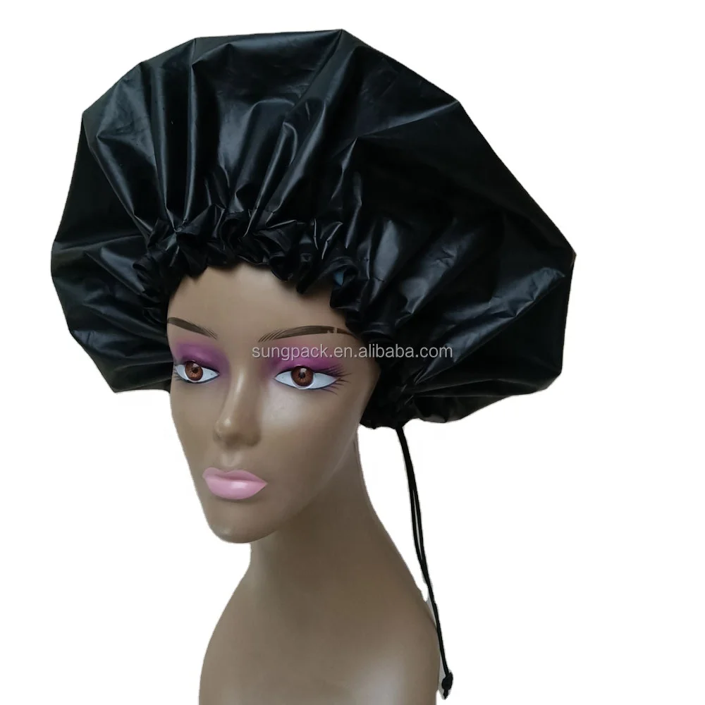 

15" Adjustable Large Jumboo Knotless Hair Shower Cap With Soft Satin Inside Waterproof Bath Caps, Black eva + golden, pink...