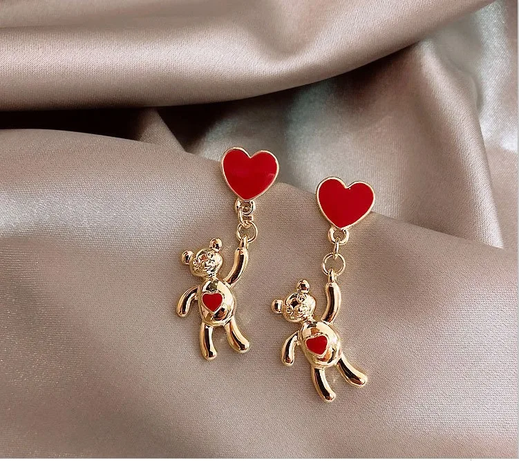 

Cupid earring Cartoon character Asymmetrical ear studs Love bear earring for women