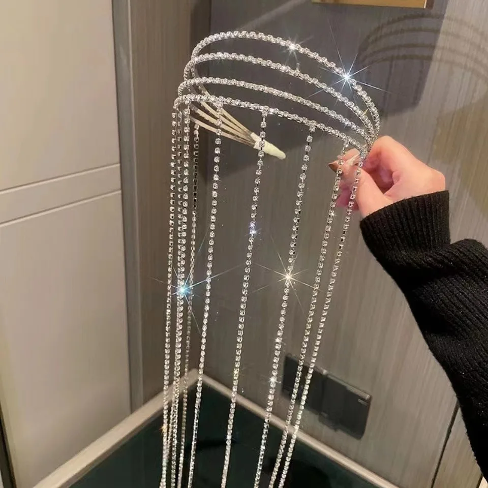 

Fashion luxury hair accessories long tassel headband with nice diamond