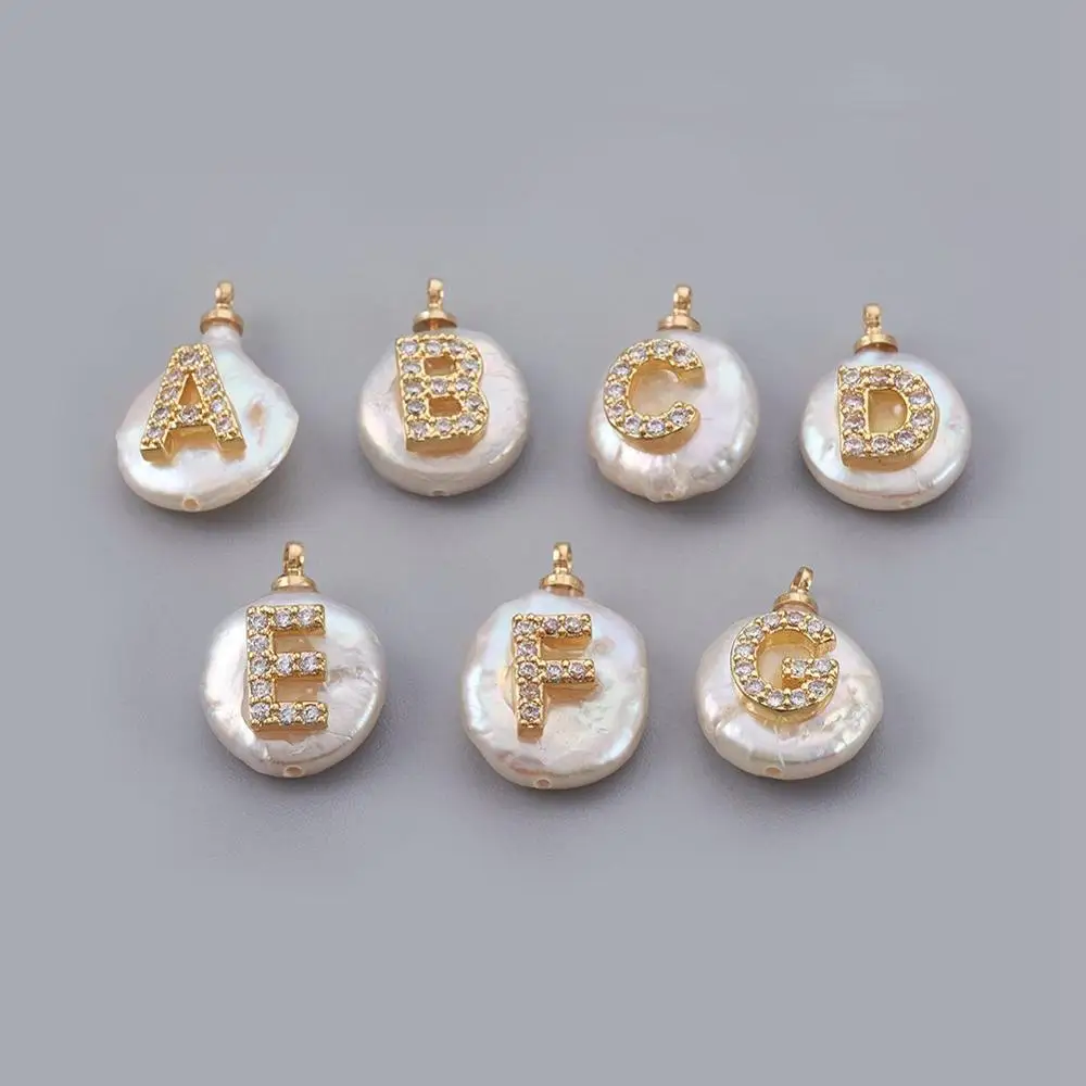 

PandaHall Mixed Alphabet Real Gold Plated Natural Pearl Pendants