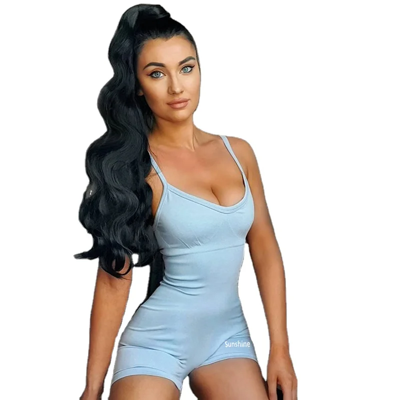 

Summer New Solid Color Jumpsuit Women V-Neck Sports Sling Jumpsuit Shorts Seamless Yoga Sports Jumpsuit XQM