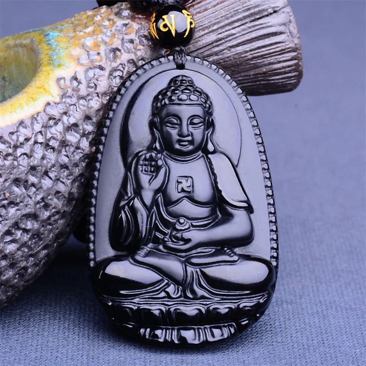 

Drop Shipping Obsidian Pendant Big Day Tathagata Exquisite Craft Amitabha Buddha'S Eight Patrons Necklace