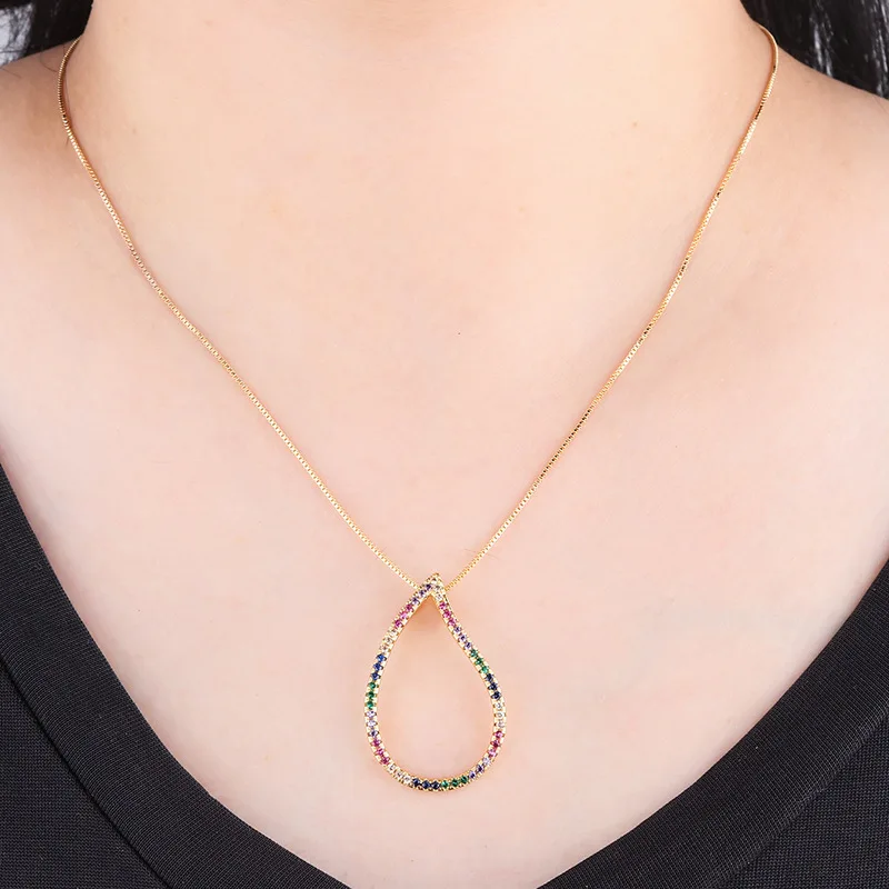 自定义泪滴时尚项链多色氧化锆玻璃滴项链女性时尚配饰
