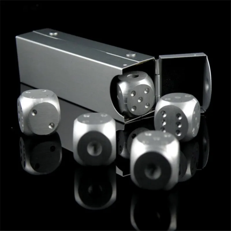 

High Quality Aluminium Alloy Poker 5 pcs Silver Color Solid Dominoes Metal Dice Game Portable Dice Poker Party