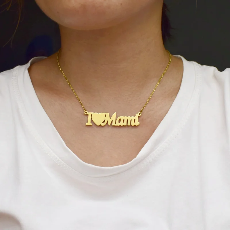 

Amazon Hot Selling New Arrive Simple Creative Letter Chain Necklace Stainless Steel Mama Pendant Mother's Day Necklace