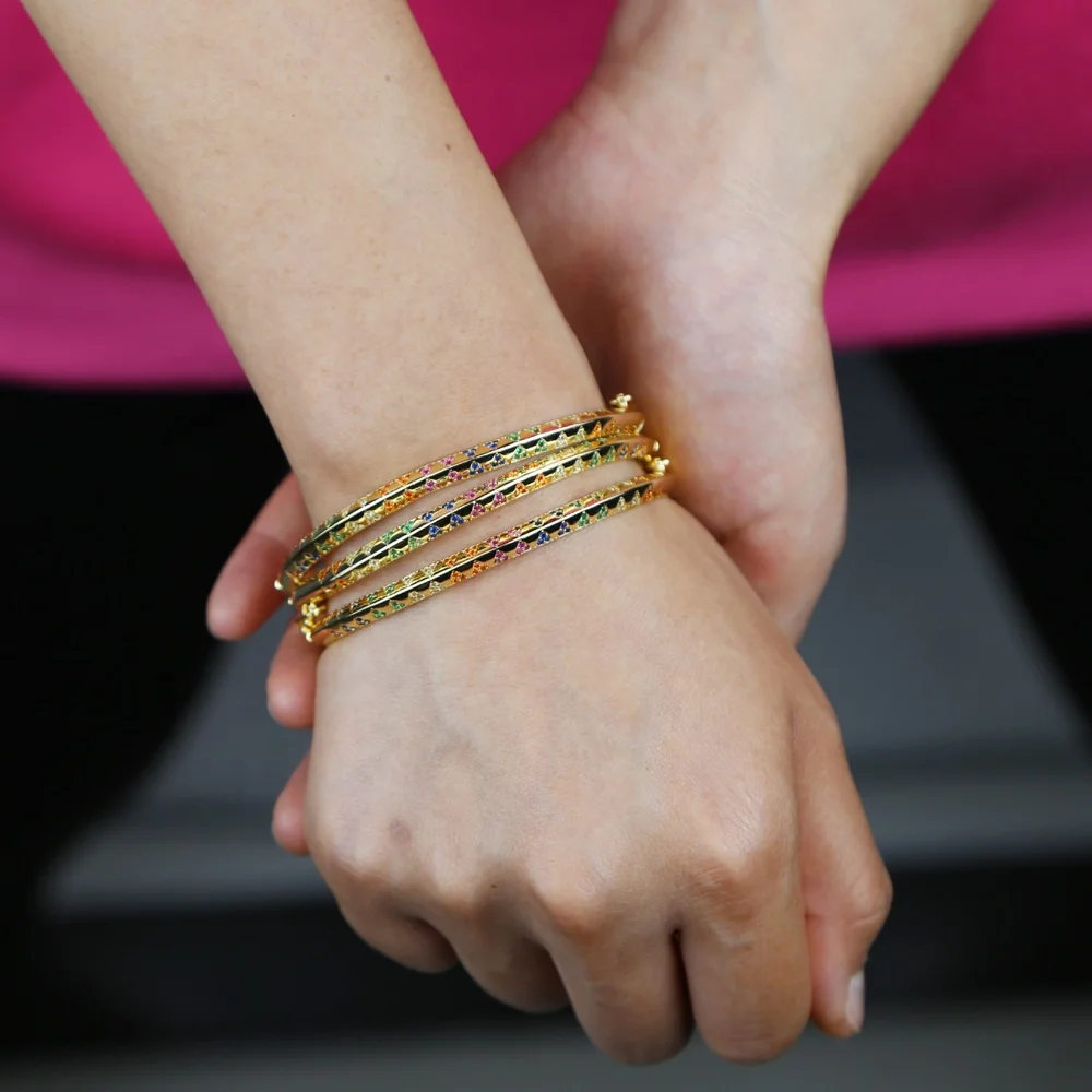 

New arrived wedding bangle bracelet with rainbow cubic zircon paved inner size 60mm triangle shape bracelets bangles wholesale